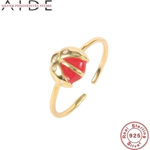 AIDE 925 Sterling Silver Ladybug Enamel Open Rings For Women Gold Oil Drip Animal Finger Rings Sliver Jewelry Anillos Mujer