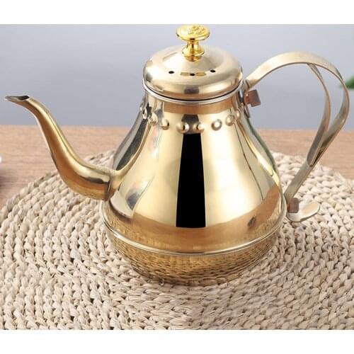 1.2/1.8L Stainless Steel Long Mouth Teapot Coffee Pot Kettle with Tea Leaf Infuser Filter Coffee Maker Large Capacity Tea Pot