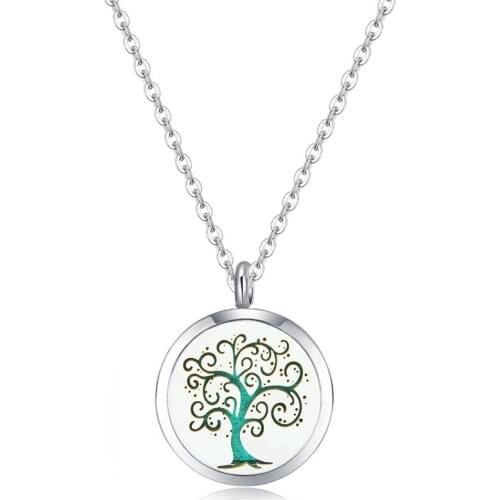 10pcs silver color Fancy Tree (30mm) Aromatherapy / Essential Oils surgical 316L S.Steel Perfume Diffuser Necklace