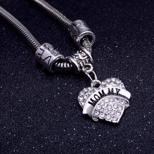 12PC/Lot Newest Mommy Bracelet Gifts Clear Crystal Heart Charms Love Beads Chain Bangle Family Mom Mothers Day Bracelets Jewelry