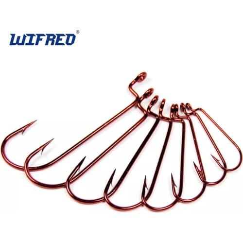 20PCS Red / Bleeding / Blood Carolina Rig Worm Hook Non Offset J Bend Worm Fish Hook for Bass Fishing Size 6 4 2 1 1/0 2/0 4/0