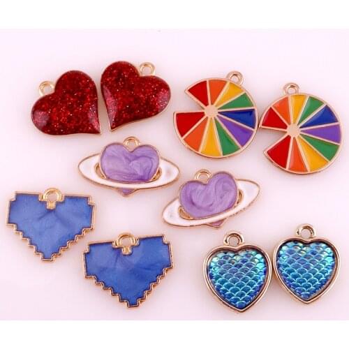 20pcs Heart Pendants Colourful Enamel Charm Small Fish Scales Orange Findings DIY Jewellery Making Supplies