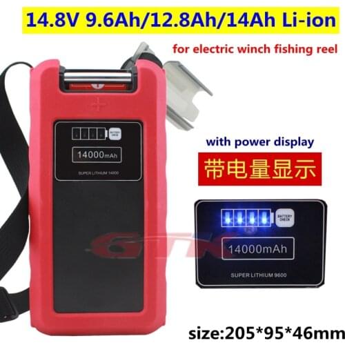 2020 new arrival 14.8v 9600mAh 12800mAh 14000mAh Lithium ion battery not 12V with BMS for electric winch fishing reel+3A Charger