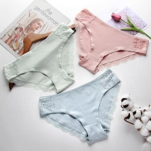 3Pcs Sexy Lace Briefs Cotton High Elasticity Female Underwear Frivolous Comfortable Breathable Soft Skin-friendly Womens Shorts