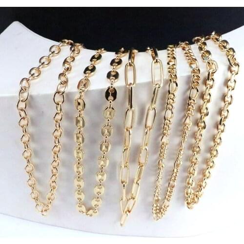 5Pcs Trendy Punk Cuban Choker Necklace Collar Statement Hip Hop Gold Color Link Chain Necklace Women Men Jewelry