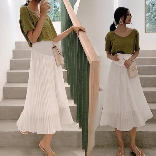 8530# Summer Thin Pleated Chiffon Maternity Skirts Sweet Lovely Elastic Waist Belly Clothes for Pregnant Women Pregnancy Bottoms