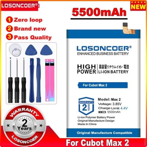 LOSONCOER 0 Cycle 100% New 5500mAh Battery for Cubot Max 2 Batteries + free Tools