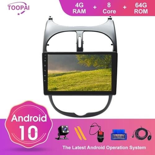 Toopai Android 10 For Peugeot 206 2001-2008 Car Multimedia Player GPS Navigation Navi Auto Radio Head Unit Stereo IPS RDS