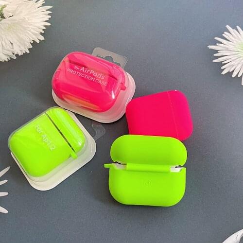 For Airpods Case Neon Green Silicone Cases for Apple Airpods Pro 1 2 Liquid Fluorescence Hot Pink Silicone Hook Cover Air Pods