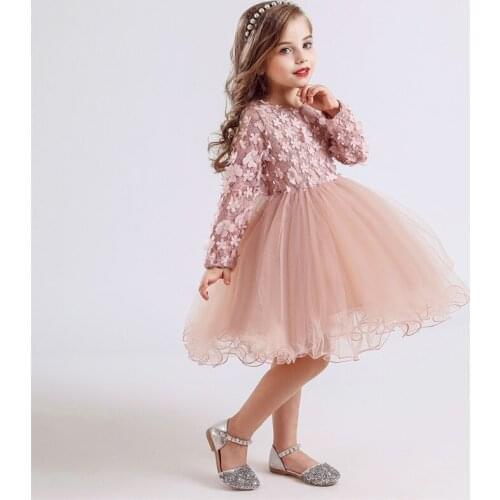 3-8Y Flower Girls Christmas Dress Floral Pink Children Kids Dresses for Girls Kids Autumn Fall Clothes Girl Casual Wear