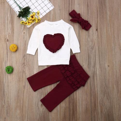 Emmababy Newborn Baby Girl Clothes Long Sleeve Sweatshirt Tops Ruffle Long Pants Headband 3Pcs Outfits Cotton Clothes Autumn