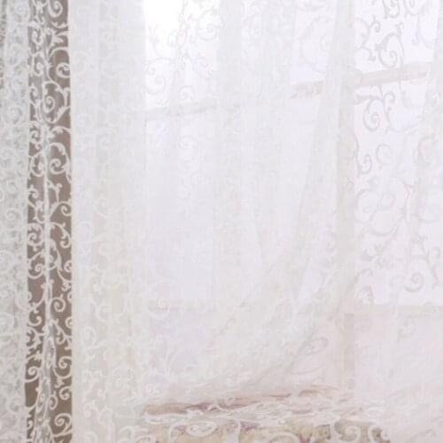 European Flocked Pteris Flower Voile Curtains For Living Room Pink/ Red/ Yellow/ Brown/ Tulle For Bedroom Window