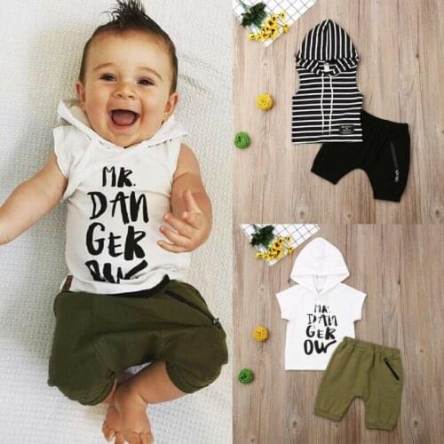 Pudcoco Brand Newborn Baby Boy Toddler Infant Outfits 2Pcs Clothes Sleeveless Tops With Cap Letter Print/Striped Short Pant