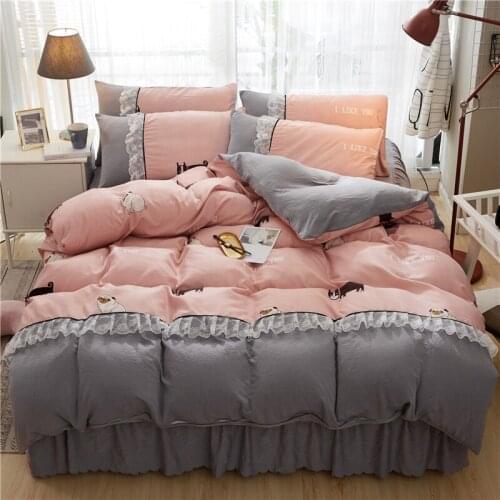 4Pcs Thickened twill worsted lace luxury bedding sets queen king size duvet cover set bed skirt set pillowcase bedclothes