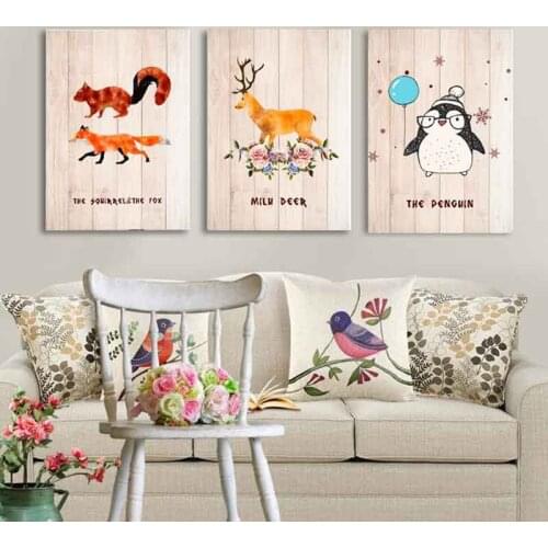 Cute Animals Fox Penguin Milu Deer Canvas Painting Nursery Wall Art Kids Room Decor Boys Girls Home Decor Kitchen Posters