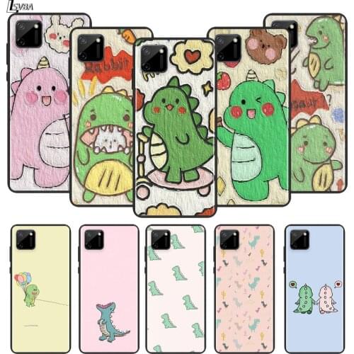 Cute dinosaur For OPPO Realme Narzo 20 C2/3/11/12/15/17 X2 X3 X7 XT X50 Q2i V3 V5 V15 Pro Black Silicone Soft Phone Case