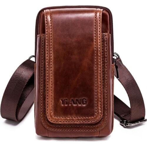 Men Bag Genuine Leather Belt Hook Waist Shoulder Bags Purse Riding Hip Bum 4-6" Cell Phone Case Cross Body Bag