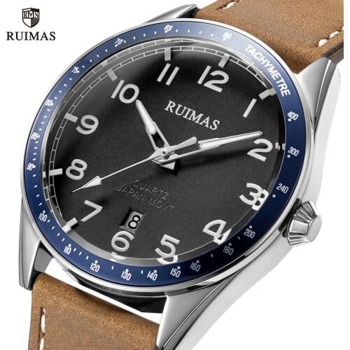 RUIMAS Brown Leather Quartz Watches Luxury Military Sports Watch Man Simple Waterproof Wristwatch Relogios Masculino Clock 573