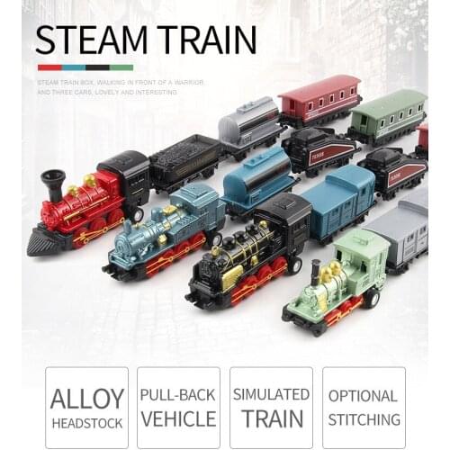 NEW Retro Steam Train Alloy Model Simulation Pull Back Vehicles Inertia Toy Train Alloy Mode Childrens Educational Vehicles Toy