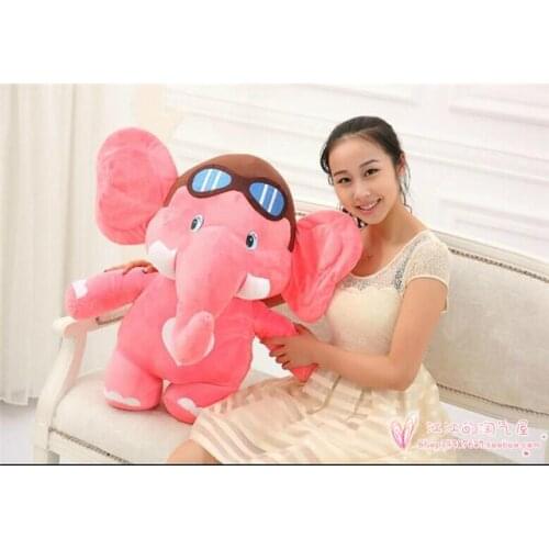 Flight Pilot design cartoon large 75cm pink elephant plush toy soft hugging pillow, Christmas gift h834
