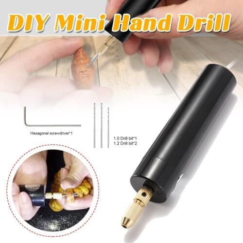 Portable Mini Handheld Electric Drill USB Powered Rotary Drill Set 3 Twist Drill Bits for Metal Wood Jewelry Screwdriver