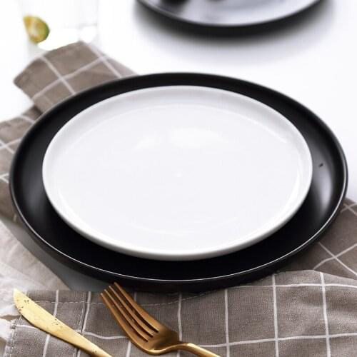 10 Inch Simple Ceramic Black and White Western Steak Plate Commercial Tableware Modern Household Round Dessert Sushi Salad Plate