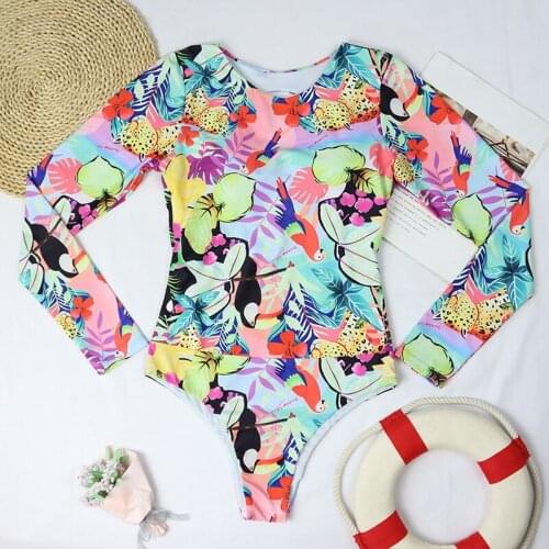 Peachtan High neck one piece swimsuit women Long sleeves swimwear women 2021 Backless monokini Vintage bathing suit beach wear
