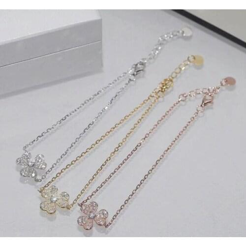 SOELLE Luxury 925 Sterling Silver Micro Cubic Zircon CZ Three Leaves Flower Clover Bracelet for Women Brand Design Jewelry