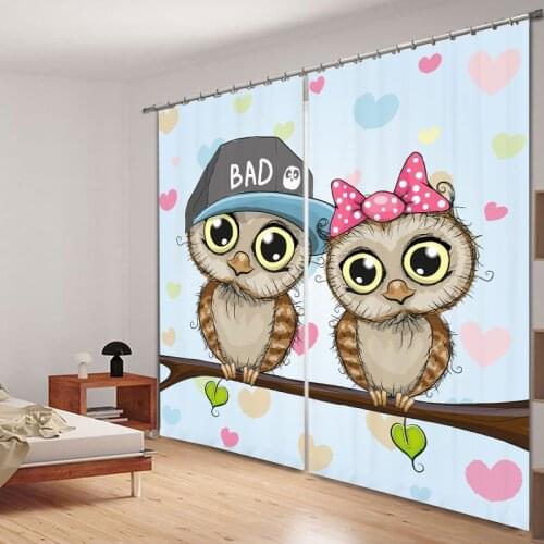 Blackout Fabric Owl 3D Window Curtains Drapes For Living room Bed room Hotel Decorative Home Wall Tapestry