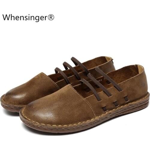 Whensinger - 2020 New Spring Women Shoes Genuine Leather Slip-On Flats Round Toe Design 8562 Casual sneakers womens flat shoes