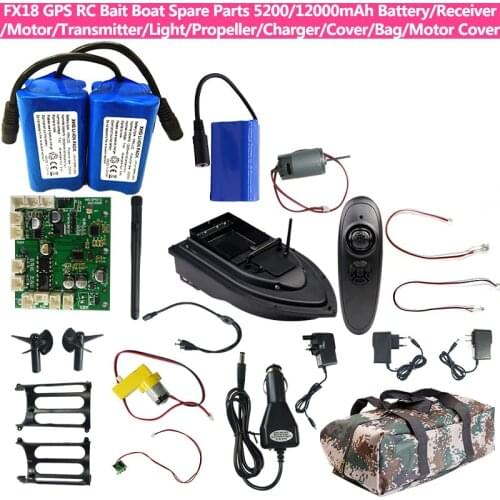 FX18 RC Bait Boat Spare Parts 5200mAh Or 12000mAh Battery/Charger/Receiver/Cover/RC/Hopper/Motor/Light/Antenna//Handle/Blade/Bag