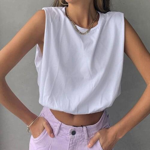 SEASONS White Sleeveless Cotton T-shirt Women Casual Loose Vintage Cropped Top Basic Elastic Fashion Tee Shirt Femme ASVE82712