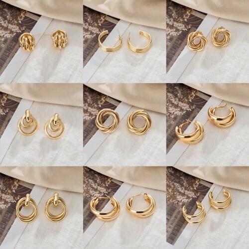 BLINLA New Fashion Vintage Gold Metal Earrings For Women Statement Stainless Steel Round Knot Twist Earrings 2021 Trend Jewelry