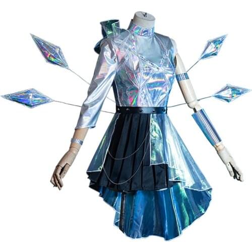 LOL cos Seraphine ALL OUT anime woman cosplay High-quality costume set dress+wristband+hairpin+belt+bracelet*2+socks*2