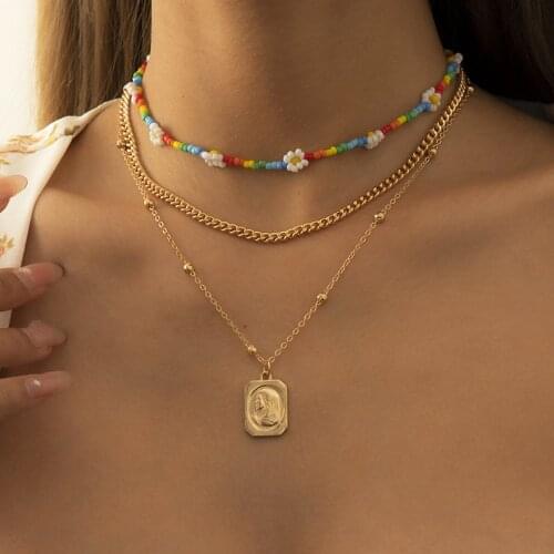 Bohemian Mix and Match Colorful Rice Bead Necklace Pastoral Geometry Simple Square Brand Combination Item Decoration Party Gift