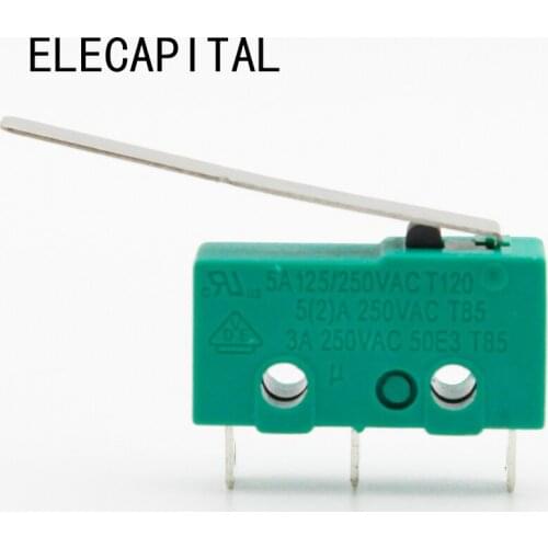 10PCS 3 pins Micro Touch Switches NO+NC 3a/5a 125VAC 250VAC Mini limit Switch Micro Switch Microswitches With 29mm Long Lever