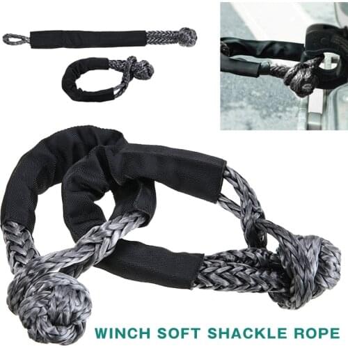 2pcs Winch Synthetic Tow Recovery Strap Winch Soft Shackle Rope Black Soft Shackle Rope 38000LBS Winch Tow Rope