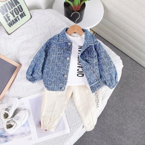 2-6Years 2021 Fashion Kids Clothes Boys Clothing Sets Cotton Shirt+Jeans Jackets+Pants 3PC Children Spring Autumn Sport Outfits
