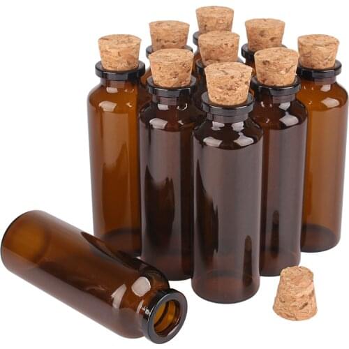 50pcs 30ml Amber Glass Bottles Glass Jars Vials Glass Terrarium with Cork Stopper Size 27x79x12.5mm