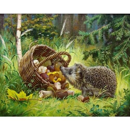 5D Diamond Painting Hedgehog Mushroom Basket DIY Diamond Embroidery Cross Stitch Rhinestone Full Round Drill Mosaic Wall Sticker