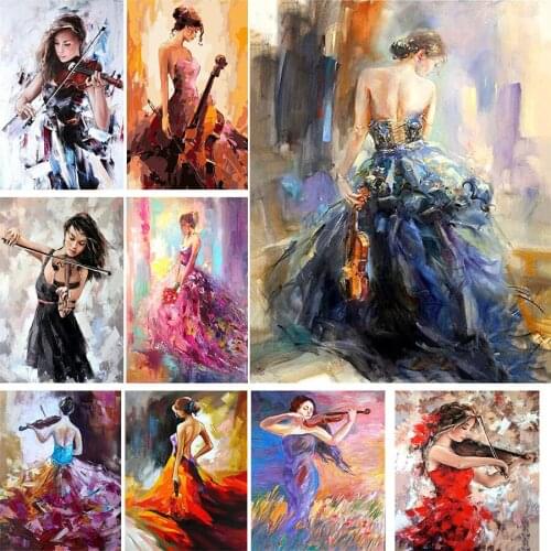 5D Diamond Painting Beauty Violin Cross Stitch Full Square Round Diamond Embroidery Portrait Rhinestone Kit Home Decor DM2030