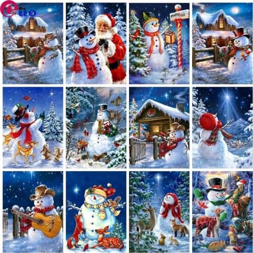 5D DIY Diamond Painting Full Square/Round Snowman Diamond Embroidery Mosaic Santa Claus Christmas Landscape Home Decor