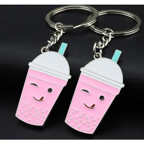 FREE shipping by FEDEX 100pcs/lot New Design Metal Bubble Tea Cup Keychains Boba Tea Keyrings Summer Drink Tapioca Tea Gifts