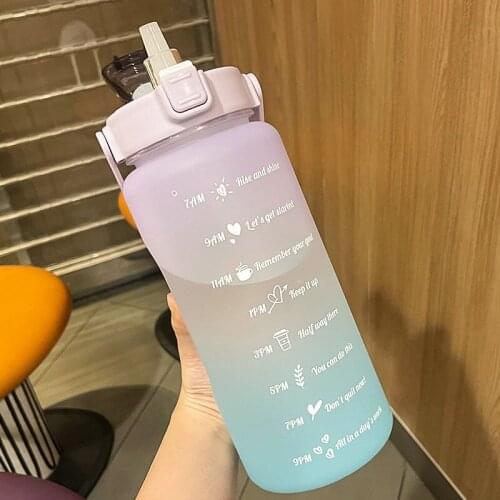 2L Stickers Water Bottle with Straw Portable Scale Bottle for Water Outdoor Travel Kettle for Adult Student Drink Jugs Drinkware