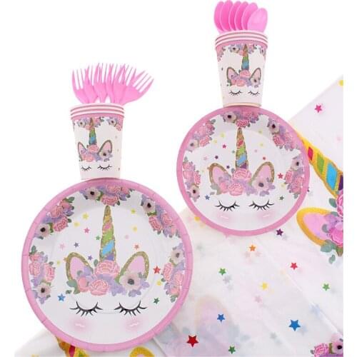 Unicorn Theme girl Birthday Decoration Wedding Childrens Toys Party Supplies Disposable Plate Cup Paper Hat Party Supplies