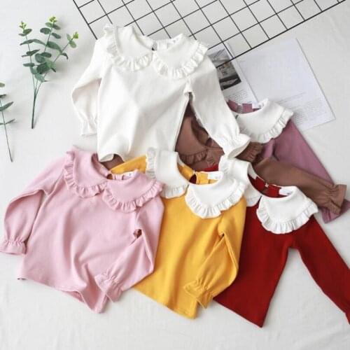 Baby Toddler Girls T Shirt Tops Kids T Shirts Cotton Girl Shirts Peter Pan Collar Blouse Tees Children Clothes JW4938A