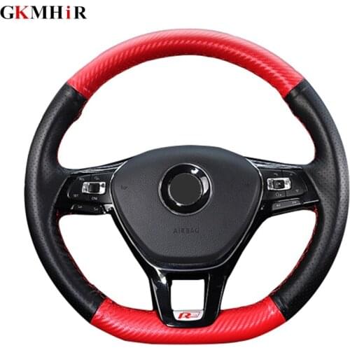 GKMHiR Black Fiber Leather Car Steering Wheel Cover for Volkswagen VW Golf 7 Mk7 New Polo Jetta Passat B8 Tiguan Sharan Touran