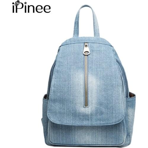 IPinee brand Fashion Canvas women backpack Denim school backpacks for teenage girls casual large capacity shoulder bags