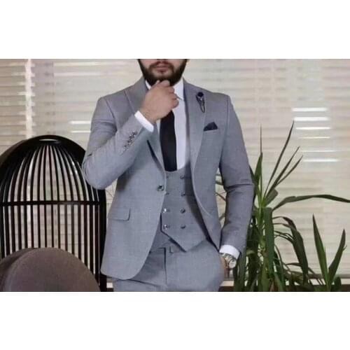 ANNIEBRITNEY Grey 3 Piece Formal Man Tailcoat Tuxedo Prom Wedding Dinner slim fit Men Suits Set Tailor Made Peaked Lapel Tuxedo