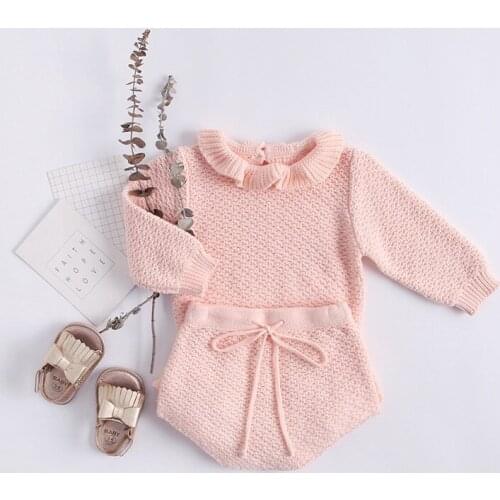 Soft breathable newborn baby girls clothing set autumn winter cotton long sleeve petal collar pullovers+shorts suit for girls